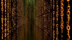 デジタル情報の中枢を象徴するような構図の無料のAI画像。縦に0と1が並んでいる