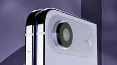 iPhone Fold（仮）の背面デザインをイメージしたCGレンダー。折りたたみ構造のヒンジ部と、単眼カメラモジュールがクローム仕上げのフレームに一体化している様子が映っている