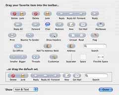 Mail's customize toolbar sheet