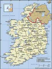 Map showing the republic of Ireland, its counties, and its major cities.