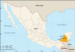 Campeche, Mexico. Locator map: boundaries, cities.