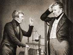 Michael Faraday (L) English physicist and chemist (electromagnetism) and John Frederic Daniell (R) British chemist and meteorologist who invented the Daniell cell.