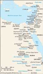 historical map of Egyptian sites from Predynastic to Byzantine times