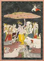 Krishna lifting Mount Govardhan