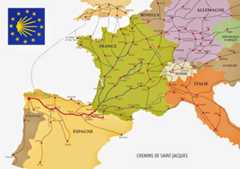 carte des chemins de Compostelle, itineraires, Europe
