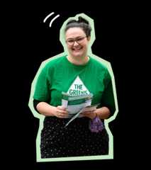 Greens volunteer holding a pamphlet
