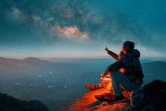 Astronomer reveals exact date of last chance to see rare space phenomenon this month A couple sitting on top of a hill look at shooting stars and the milky way in the night sky