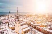 Aerial View of Tallinn in winter covered with snow