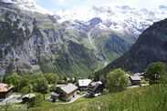 A view of the chalets in Gimmelwald and mountains