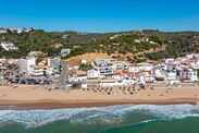 Aerial from the village Salema at the south coast in the Algarve Portugal
