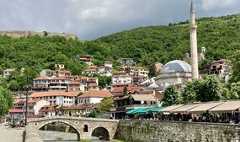 Kosovo - Prizren town - old town , stone bridge and the river Prizren Bistrica