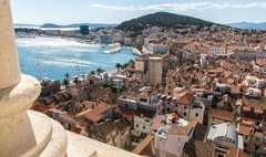 28 April 2022, Split, Croatia: View on Split from Saint Domnius Bell Tower on a sunny day