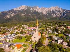 Aerial View on Church in Schaan Liechtenstein
