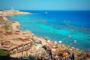 Sunny resort beach on the Red Sea in Sharm el Sheikh, Sinai,