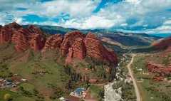 The beautiful red mountains in Kyrgyzstan