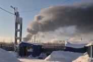 Screengrab of the long-range drone strike at the Ukhta oil refinery in Russia's Komi Republic