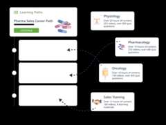 Visual overview of a pharma sales career path learning module.