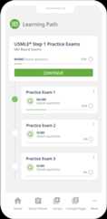 Usmle step 1 mobile app showing study progress and practice exams.