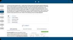 Medical multiple-choice question on amebiasis with explanation and life cycle infographic.