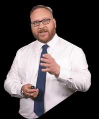 James pickering, a man with a beard and glasses, speaking with a remote.