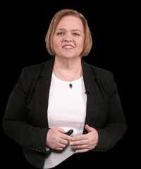 Rhonda lawes presenting with a small device.