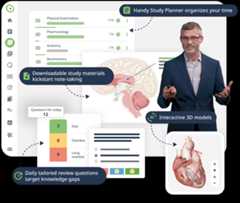 Medical course video library features study planner and brain models.
