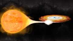 An illustration shows a stellar mass black hole feeding on a companion star