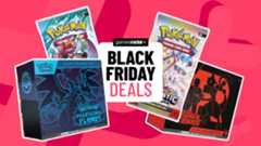 Phantasmal Flames, Journey Together, Prismatic Evolutions, and Destined Rivals products on either side of a GamesRadar+ Black Friday deals badge, all against a pink background
