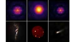 A series of six images showing blurry photos with different colors at the top and streaks of light at the bottom