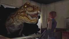 Dinosaur smashing through a window