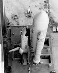 The test shuttle Enterprise made its first appearance mated to supportive propellant containers and boosters as it was rolled from the Vehicle Assembly Building at Kennedy Space Center en route to the launch pad, some 3.5 miles away, on May 1, 1979. Enter
