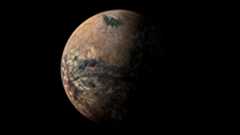 a brown rocky planet floating in space