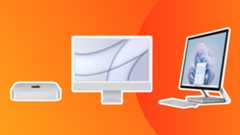 Three of the best computers for graphic design on an orange background