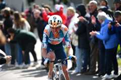 LIEGE BELGIUM APRIL 24 Romain Bardet of France and Team dsmfirmenich PostNL competes in the chase group while fans cheer during the 110th Liege Bastogne Liege 2024 Mens Elite a 2545km one day race from Liege to UCIWT on April 24 2024 in Liege Belgium Photo by Dario BelingheriGetty Images