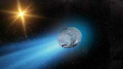 An illustration of the comet 3I/ATLAS as it streaks past the sun. Scientists have selected the best spacecraft to observe this passage.