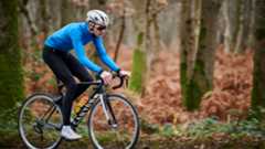 Male cyclist wearing bib tights on a bike ride