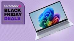 A Samsung Galaxy Book4 Edge against a TechRadar Black Friday deals background