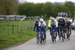 LIEGE BELGIUM APRIL 24 LR Remy Rochas of France and Team Groupama FDJ Fabien Doubey of France Paul Ourselin of France and Team TotalEnergies and Ivan Romeo of Spain and Movistar Team compete in the breakaway during the 110th Liege Bastogne Liege 2024 Mens Elite a 2545km one day race from Liege to UCIWT on April 24 2024 in Liege Belgium Photo by Dario BelingheriGetty Images