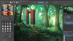 The best digital art software; a screen from the art app Krita showing a painted cartoon forest