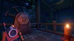 Best co-op games - We Were Here - A player holds a walkie talkie and candle while looking at a contraption with several levers.