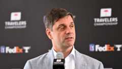 Brian Rolapp speaks to the media during his unveiling press conference ahead of the Travelers Championship