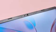 Close-up of webcam on Acer Chromebook Plus 514 with pink background