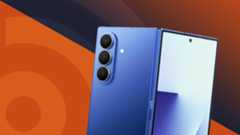 Best Samsung Phone banner with Galaxy Z Fold 7 in dark blue on an orange TechRadar background