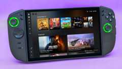 A Legion Go 2 standing up on its kickstand and displaying Xbox Full Screen Experience. 