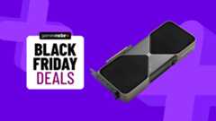 RTX 5080 graphics card on purple background with Black Friday deals badge