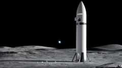 Artist's illustration of SpaceX's Starship vehicle on the moon during an Artemis astronaut mission for NASA.