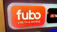 (L to R) fubo logo next to youtube tv logo on an Apple TV