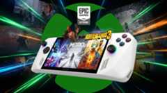 Xbox Ally mockup with Xbox logo and Epic Store logos