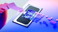 A stylized, promotional render for Intel's Panther Lake processors