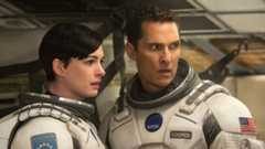Matthew McConaughey as Joseph "Coop" Cooper and Anne Hathaway as Dr. Amelia Brand in Interstellar.